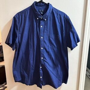 GAP Mens Navy Blue Small Dot Standard Fit Short Sleeve Button Up Shirt XL